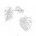 Leaf with their half filled with Zirconias - 925 Sterling Silver Ear Studs With Zirconia Stones A4S43738