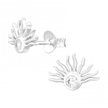 Sun - 925 Sterling Silver Ear Studs with Zirconia stones A4S43964