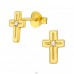 Golden Cross - 925 Sterling Silver Ear Studs With Zirconia Stones A4S44014