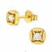 Golden Square inside round - 925 Sterling Silver Ear Studs With Zirconia Stones A4S44022