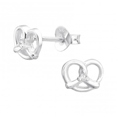 Pretzel - 925 Sterling Silver Ear Studs with Zirconia stones A4S44024