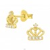 Golden Crown - 925 Sterling Silver Ear Studs With Zirconia Stones A4S44029