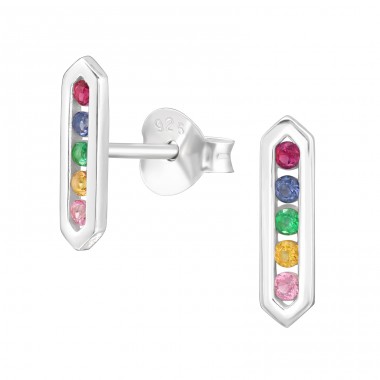 Bar - 925 Sterling Silver Ear Studs with Zirconia stones A4S44033