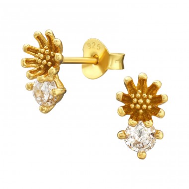Vergoldete Blume mit Zirkon - Ohrstecker aus 925er Sterlingsilber mit Zirkon A4S44034