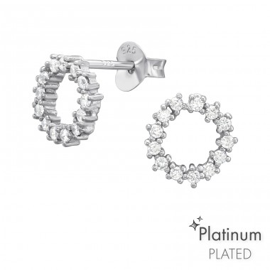 Dark Flower Platinum - 925 Sterling Silver Ear Studs With Zirconia Stones A4S44111