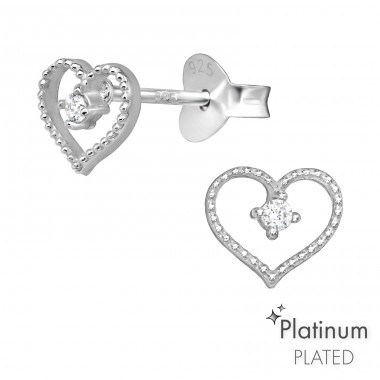 Heart - Rhodium heart with Zirconia - 925 Sterling Silver Ear Studs With Zirconia Stones A4S44112