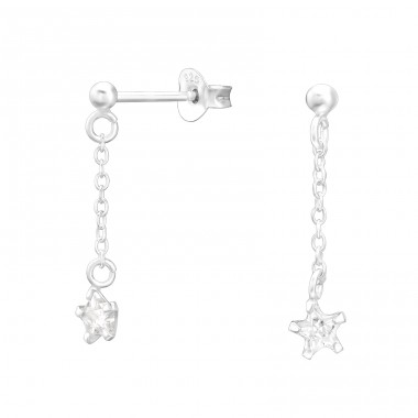 Hanging Star - 925 Sterling Silver Ear Studs with Zirconia stones A4S44227