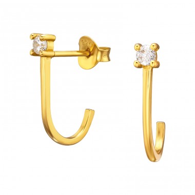 Golden Half Hoop wiith Zirconia - 925 Sterling Silver Ear Studs With Zirconia Stones A4S44584