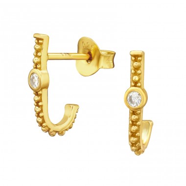 Pozłacane Pół-koła - Srebro Próby 925 Kolczyki Sztyfty Z Cyrkonią A4S44586