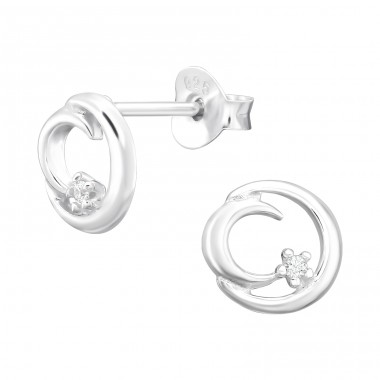Crescent Moon - 925 Sterling Silver Ear Studs with Zirconia stones A4S44666