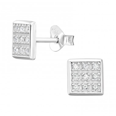 Square - 925 Sterling Silver Ear Studs with Zirconia stones A4S44671