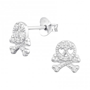 Schädel - 925er Silber Ohrstecker mit Zirkonia Steinen A4S44976