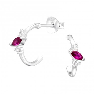 Half Hoop - 925 Sterling Silver Ear Studs with Zirconia stones A4S44979