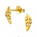 Gold plated Leaf - 925 Sterling Silver Ear Studs With Zirconia Stones A4S45120