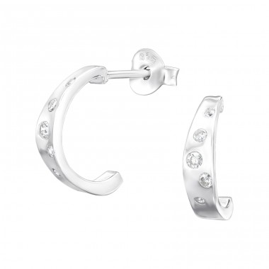 Half Hoop set with stones - 925 Sterling Silver Ear Studs With Zirconia Stones A4S45121