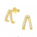 Golden Geometric - 925 Sterling Silver Ear Studs With Zirconia Stones A4S45180