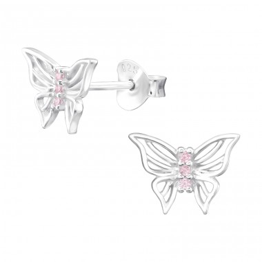Butterfly - 925 Sterling Silver Ear Studs With Zirconia Stones A4S45332