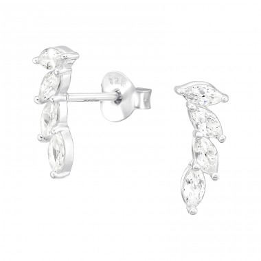 Leaves - 925 Sterling Silver Ear Studs With Zirconia Stones A4S45334
