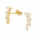 Golden Leaves - 925 Sterling Silver Ear Studs With Zirconia Stones A4S45335