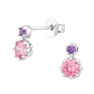 Two tones Geometric - 925 Sterling Silver Ear Studs With Zirconia Stones A4S45344