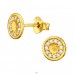 Golden coin with Zirconias - 925 Sterling Silver Ear Studs With Zirconia Stones A4S45572