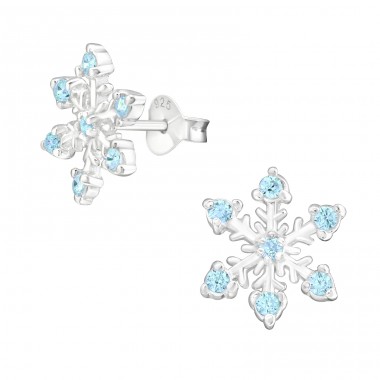 Snowflake - 925 Sterling Silver Ear Studs with Zirconia stones A4S45609