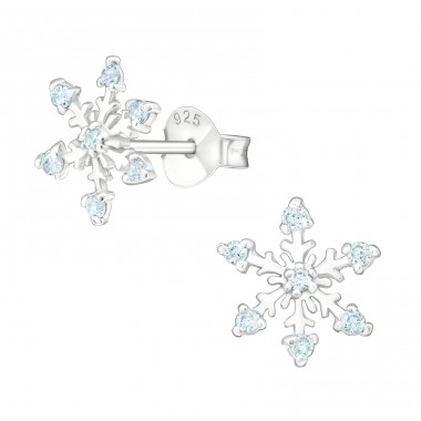 Snowflake - 925 Sterling Silver Ear Studs with Zirconia stones A4S45610