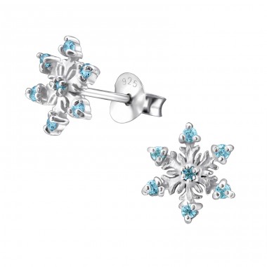 Snowflake with zirconias - 925 Sterling Silver Ear Studs With Zirconia Stones A4S45614