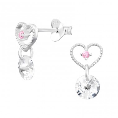 Heart with hanging Zirconia - 925 Sterling Silver Ear Studs With Zirconia Stones A4S45746