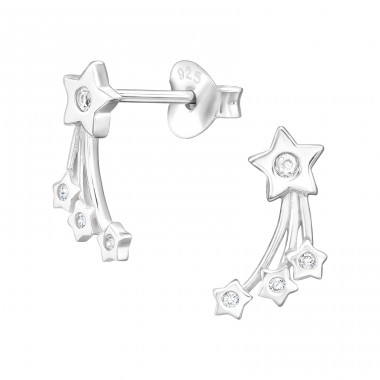 Shooting Star - 925 Sterling Silver Ear Studs With Zirconia Stones A4S45955