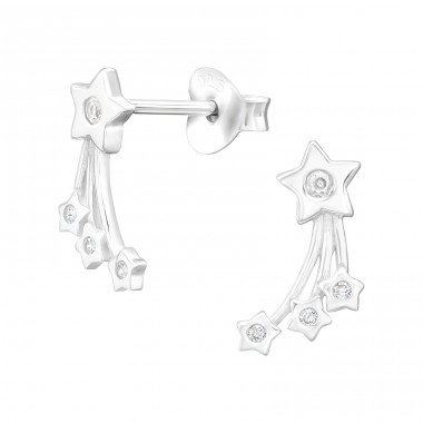 Shooting Star - 925 Sterling Silver Ear Studs With Zirconia Stones A4S45955