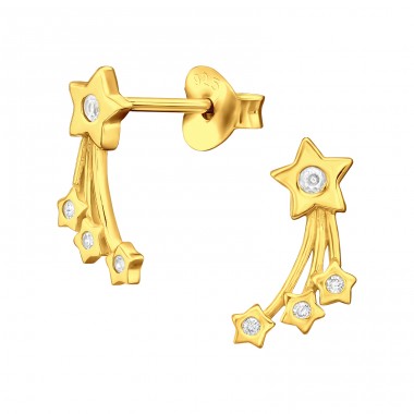 Golden Shooting Star - 925 Sterling Silver Ear Studs With Zirconia Stones A4S45956
