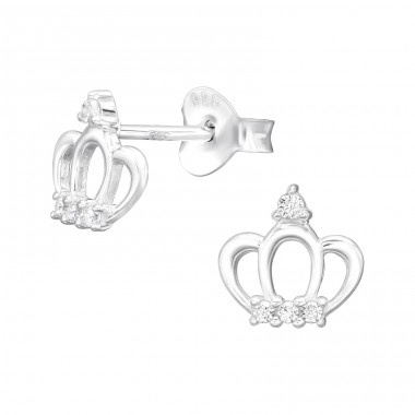Crown for Queen - 925 Sterling Silver Ear Studs With Zirconia Stones A4S45959
