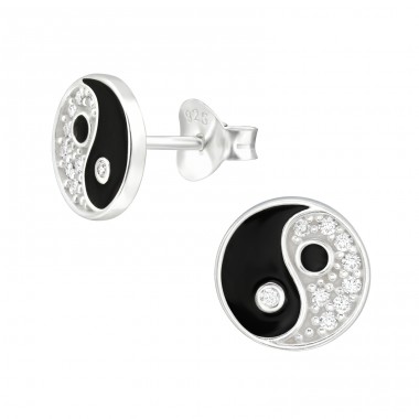 Yin-Yang - 925 Sterling Silver Ear Studs With Zirconia Stones A4S45969