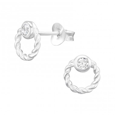 Gedrehter Kreis mit großem Zirkon – Ohrstecker aus 925er Sterlingsilber mit Zirkon A4S46098