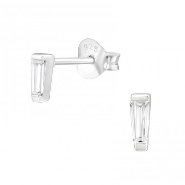 Tapered Baguette Zirconia - 925 Sterling Silver Ear Studs With Zirconia Stones A4S46184