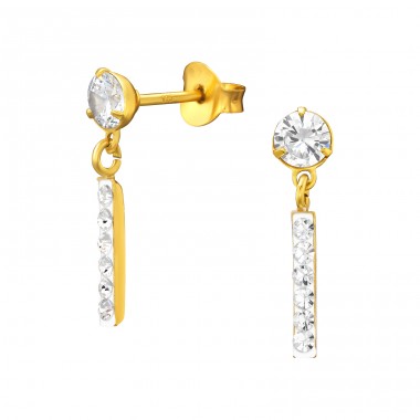 Golden Vertical Bar - 925 Sterling Silver Ear Studs With Zirconia Stones A4S46202
