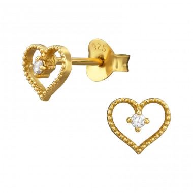 Gold plated Heart with Zirconia - 925 Sterling Silver Ear Studs With Zirconia Stones A4S46665