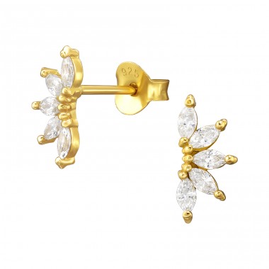 Leaves Ear Studs with Zirconia - 925 Sterling Silver Ear Studs With Zirconia Stones A4S46666