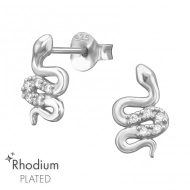 Snake with Zirconia - 925 Sterling Silver Ear Studs With Zirconia Stones A4S47193