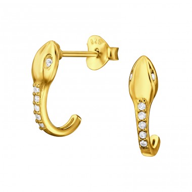 Golden Snake with Zirconia - 925 Sterling Silver Ear Studs With Zirconia Stones A4S47874