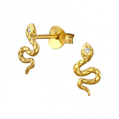Goldene Schlange mit Zirkoniumdioxid - 925Er Silber Ohrstecker Mit Zirkonia Steinen A4S47981