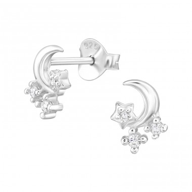 Mond Und Sterne mit Zirkonia - 925Er Silber Ohrstecker Mit Zirkonia Steinen A4S48298