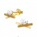 Golden Cross Bar with Zirconia and Pearl - 925 Sterling Silver Ear Studs With Zirconia Stones A4S48316
