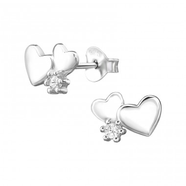 Doppel-Herz - 925Er Silber Ohrstecker Mit Zirkonia Steinen A4S48654