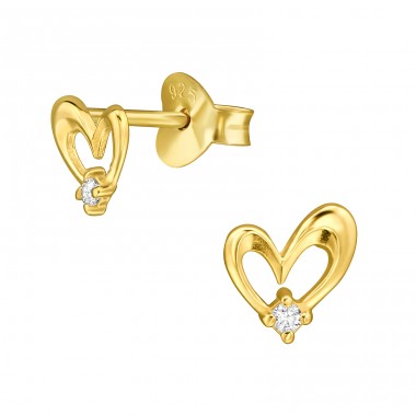Goldenes Herz mit Zirkonia - 925Er Silber Ohrstecker Mit Zirkonia Steinen A4S48709