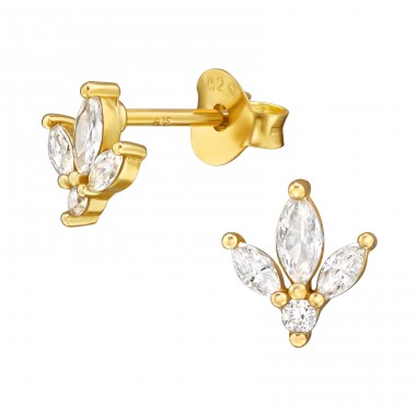 Leaf - 925 Sterling Silver Ear Studs with Zirconia stones A4S49064