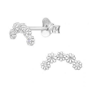 Flower with Zirconia - 925 Sterling Silver Ear Studs With Zirconia Stones A4S49065