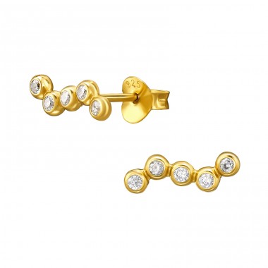 Pozłacane Zakrzywione z Cyrkonią - Srebro Próby 925 Kolczyki Sztyfty Z Cyrkonią A4S49164