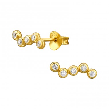 Goldener Gebogener Cluster - 925Er Silber Ohrstecker Mit Zirkonia Steinen A4S49164